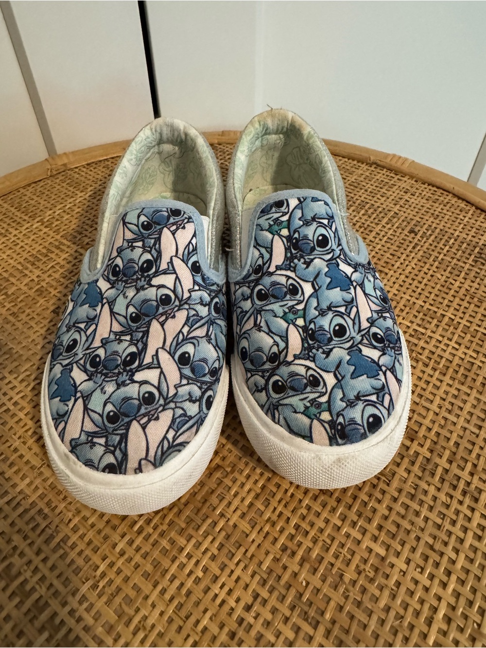 Disney Kids Slip-On Sneakers in Blue and White with Stitch Print